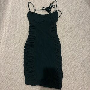 Angel Biba Dark Green Ruched Mini Bodycon Dress